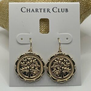 Charter Club Gold-Tone Tree Of Life Medallion Drop Earrings